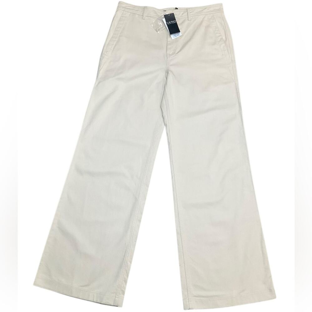 Lauren Ralph Lauren Cotton Twill Wide Leg Pants Ivory Beige Size 8 NWT